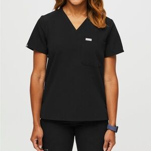 Figs Black Short Sleeve V-Neck Top